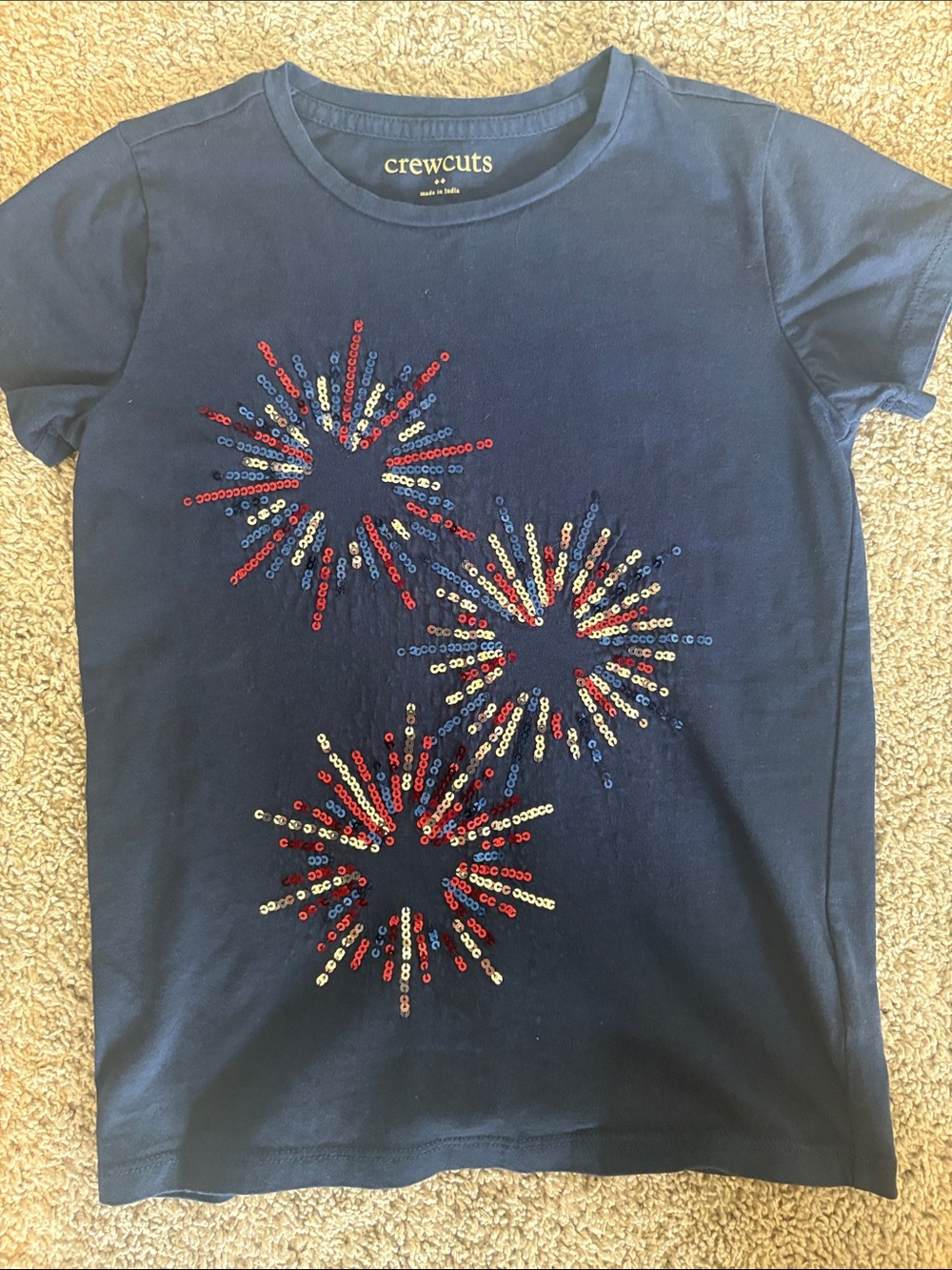 Crewcuts Navy Short-Sleeve Tee with Red, White & Blue Sequin Bursts